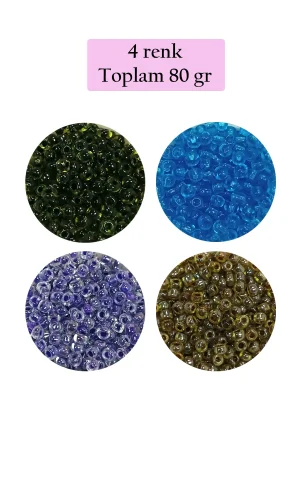 Dökme Cam Kum Boncuk (8/0) 3 mm - 4 Renk - Toplam 80 Gram - BNC425
