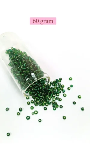 Dökme Cam Kum Boncuk (8/0) 3 mm - 60 Gram - Şeffaf Asker Yeşili - BNC218