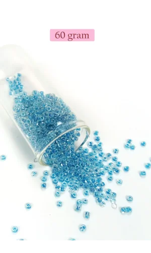 Dökme Cam Kum Boncuk (8/0) 3 mm - 60 Gram - Şeffaf Gök Mavi - BNC214