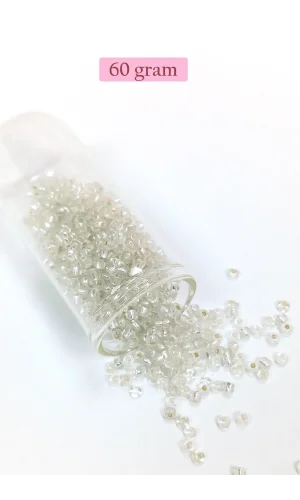 Dökme Cam Kum Boncuk (8/0) 3 mm - 60 Gram - Şeffaf Gümüş - BNC201