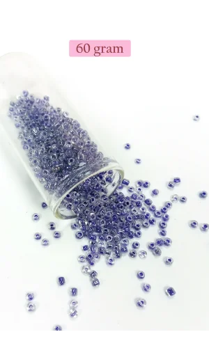 Dökme Cam Kum Boncuk (8/0) 3 mm - 60 Gram - Şeffaf Mor Beyaz - BNC222