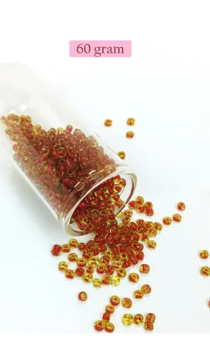 Dökme Cam Kum Boncuk (8/0) 3 mm - 60 Gram - Şeffaf Sarı Kırmızı - BNC216