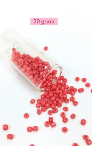 Dökme Cam Kum Boncuk Büyük Boy (6/0) 4 mm - 20 Gram - Açık Kırmızı - BNC089