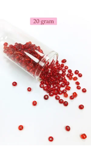 Dökme Cam Kum Boncuk Büyük Boy (6/0) 4 mm - 20 Gram - Şeffaf Kırmızı - BNC079