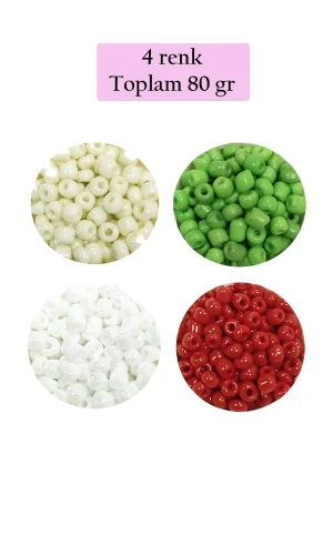 Dökme Cam Kum Boncuk Büyük Boy (6/0) 4 mm - 4 Renk - Toplam 80 Gram - BNC407