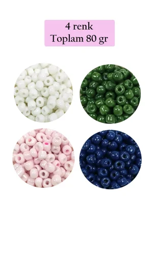 Dökme Cam Kum Boncuk Büyük Boy (6/0) 4 mm - 4 Renk - Toplam 80 Gram - BNC408