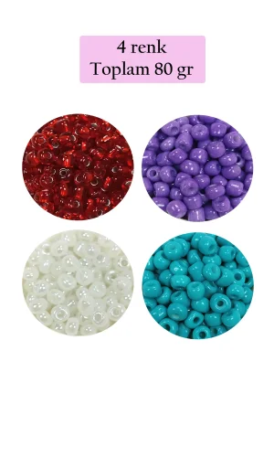 Dökme Cam Kum Boncuk Büyük Boy (6/0) 4 mm - 4 Renk - Toplam 80 Gram - BNC409