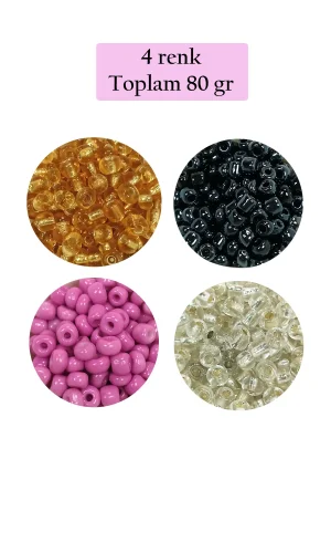 Dökme Cam Kum Boncuk Büyük Boy (6/0) 4 mm - 4 Renk - Toplam 80 Gram - BNC410