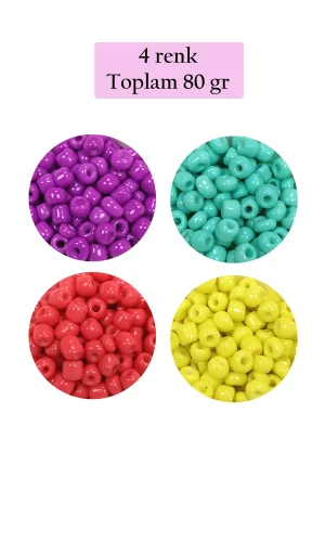 Dökme Cam Kum Boncuk Büyük Boy (6/0) 4 mm - 4 Renk - Toplam 80 Gram - BNC411