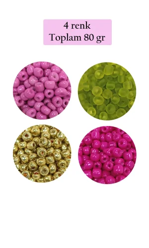 Dökme Cam Kum Boncuk Büyük Boy (6/0) 4 mm - 4 Renk - Toplam 80 Gram - BNC412