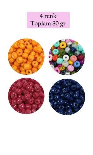Dökme Cam Kum Boncuk Büyük Boy (6/0) 4 mm - 4 Renk - Toplam 80 Gram - BNC413