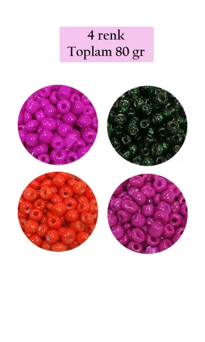 Dökme Cam Kum Boncuk Büyük Boy (6/0) 4 mm - 4 Renk - Toplam 80 Gram - BNC414