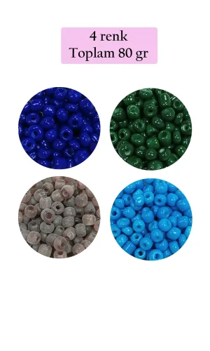 Dökme Cam Kum Boncuk Büyük Boy (6/0) 4 mm - 4 Renk - Toplam 80 Gram - BNC415