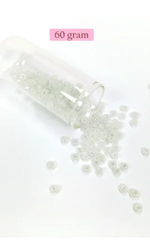 Dökme Cam Kum Boncuk Büyük Boy (6/0) 4 mm - 60 Gram - İnci Beyaz - BNC117