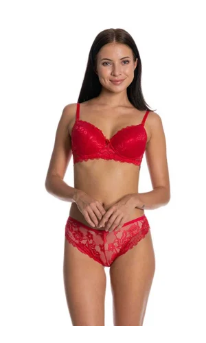 Dolgusuz Full Dantelli Sütyen Takımı Kırmızı