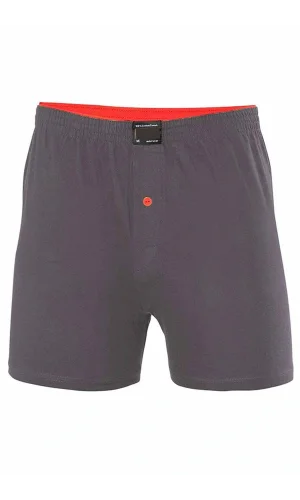 Düğmeli Pamuklu Erkek Penye Boxer Büyük Beden Füme - 1278A