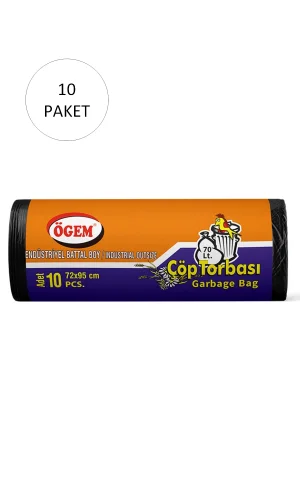 Endüstriyel Battal Boy Çöp Torbası 72 x 95 cm 10 Lu Rulo x 10 Paket = 100 Adet (Siyah)