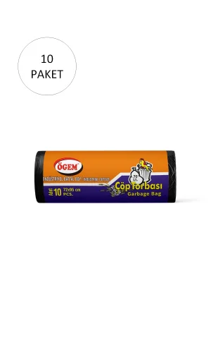 Endüstriyel Battal Boy Çöp Torbası 72 x 95 cm 10 Lu Rulo x 20 Paket = 200 Adet (Siyah)