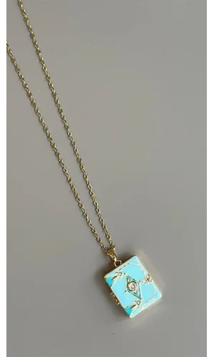 Etnik Desen Kapaklı Kolye - Mavi