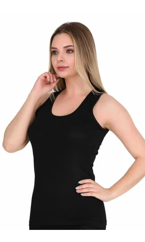 Geniş Askılı Elestan Likralı Kadın Atlet Siyah 2127B