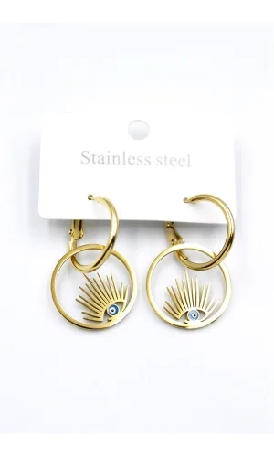 Göz Çelik Halka Küpe - Altın