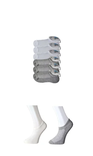 Gri ve Beyaz Erkek Görünmez Çorap 6 çift