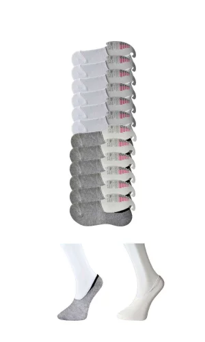 Gri ve Beyaz Kadın Babet Çorap 12 çift