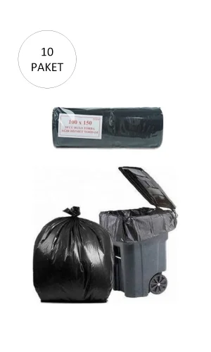 Hantal Boy Çöp Torbası 100 x 150 cm 10 Lu Rulo x 10 Paket = 100 Adet (Siyah)