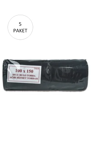 Hantal Boy Çöp Torbası 100 x 150 cm 10 Lu Rulo x 5 Paket = 50 Adet (Siyah)