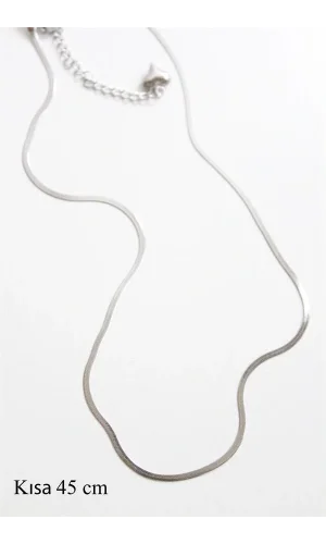 İnce İtalyan Zincir Çelik Kolye (45cm) - Gümüş