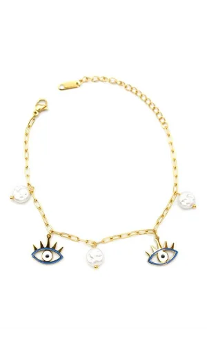 İnci Göz Bileklik - Altın