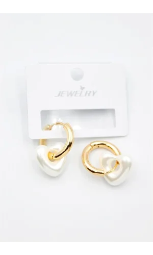 İnci Kalp Küpe - Altın