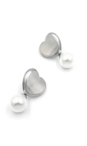 İnci Kalp Küpe - Gümüş