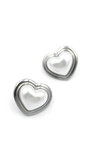 İnci Kalp Küpe - Gümüş