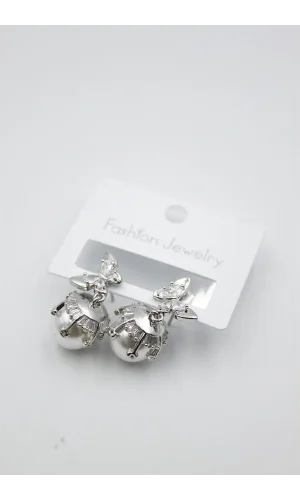 İnci Kelebek Küpe - Gümüş