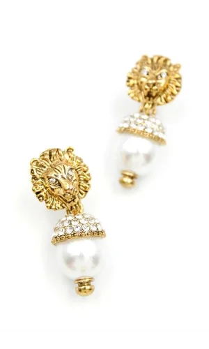 İncili Aslan Küpe - Bronz