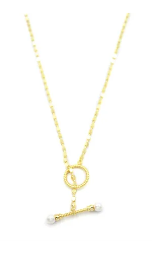 İncili Ezme Zincir  Kolye - Altın