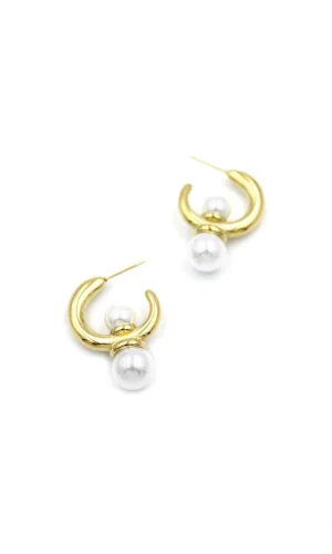 İncili Halka Küpe - Altın