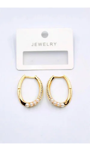 İncili Taşlı Halka Küpe - Altın