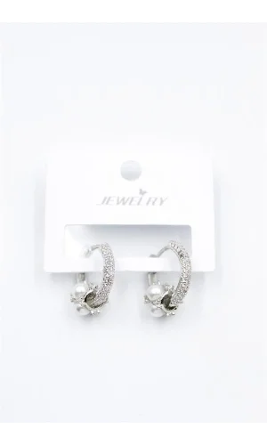 İncili Taşlı Halka Küpe - Gümüş