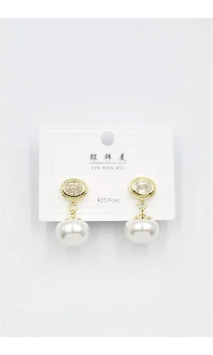 İncili Taşlı Küpe - Altın