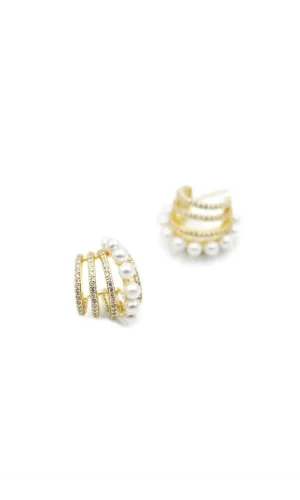 İncili Taşlı Küpe - Altın