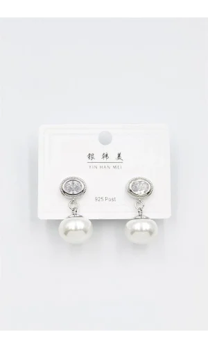 İncili Taşlı Küpe - Gümüş