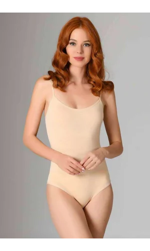 İp Askılı Kadın Çıtçıtlı Body Ten Rengi