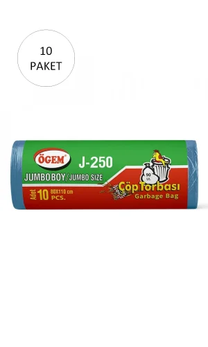 J-250 Jumbo Boy Çöp Torbası 80 x 110 cm 10 Lu Rulo x 10 Paket = 100 Adet (Mavi)
