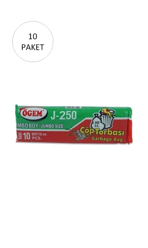 J-250 Jumbo Boy Çöp Torbası 80 x 110 cm 10 Lu Rulo x 10 Paket = 100 Adet (Siyah)