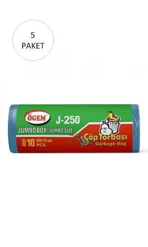 J-250 Jumbo Boy Çöp Torbası 80 x 110 cm 10 Lu Rulo x 5 Paket = 50 Adet (Mavi)