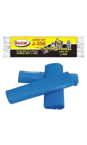 J-350 Jumbo Boy Çöp Torbası 80 x 110 cm 10 Lu Rulo x 1 Paket = 10 Adet (Mavi)