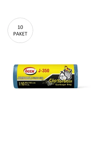 J-350 Jumbo Boy Çöp Torbası 80 x 110 cm 10 Lu Rulo x 10 Paket = 100 Adet (Mavi)