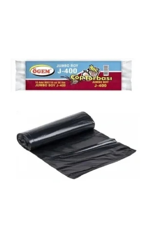 J-400 Jumbo Boy Çöp Torbası 80 x 110 cm 10 Lu Rulo x 1 Paket = 10 Adet (Siyah)